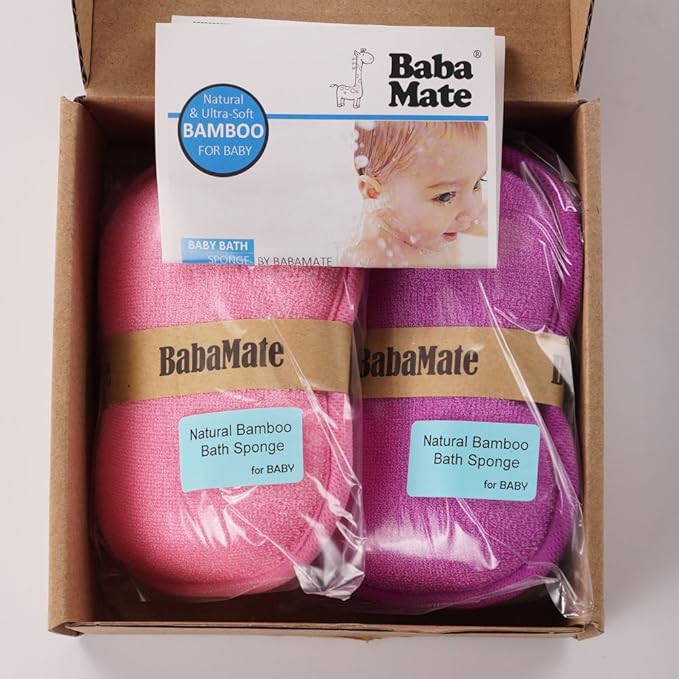 BabaMate Baby Bath Sponge - Ultra Soft Baby Sponge for Bathing - Kids Bath Sponges for Infants, Toddler Bath Time, 2 Count (1 Pack) - Pink Violet
