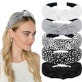 AHONEY 5 Pack Black Knotted Headbands for Women Wide Headbands for Women's Hair Top Knot Non Slip Cute Hair Accessories Leopard Print Diademas Para Mujer (Black)