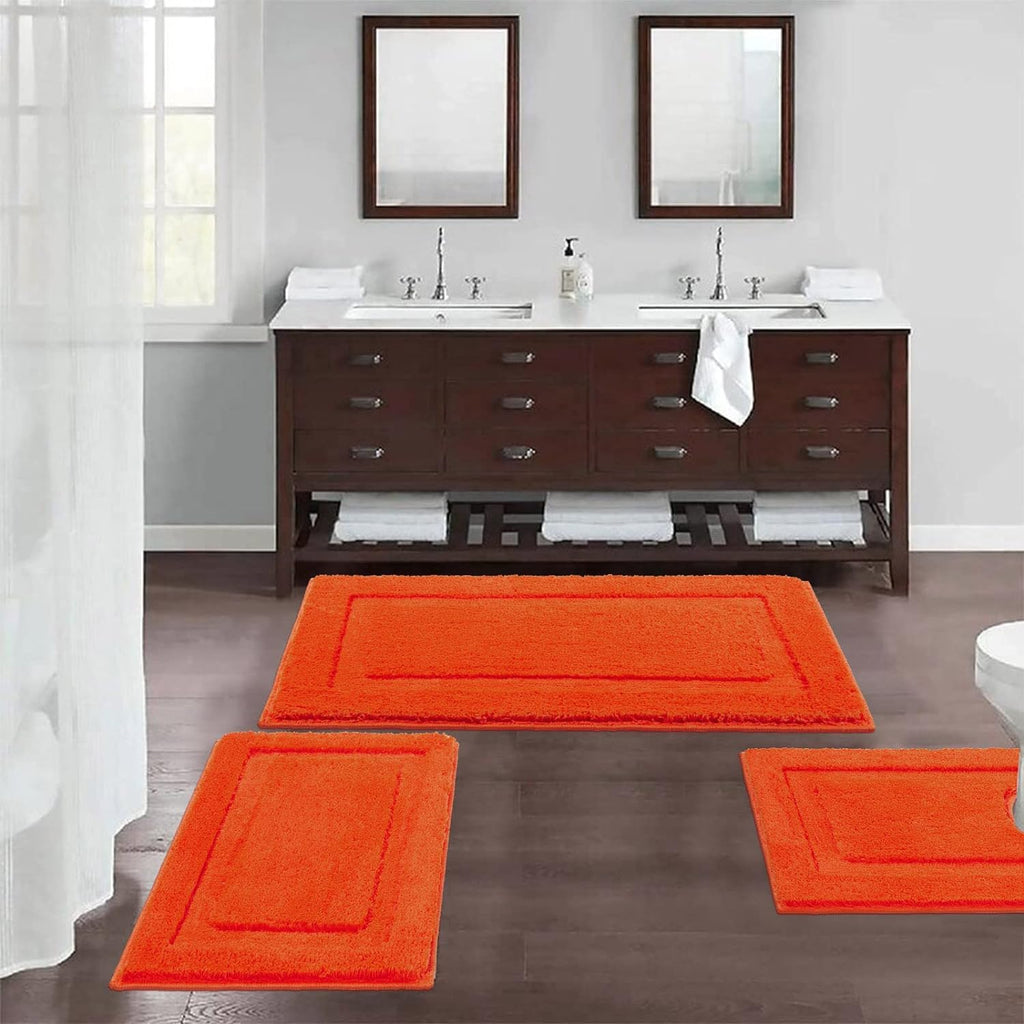 SHACOS Orange Bathroom Rugs Sets 3 Piece Bath Mat U Shaped Toilet Rug