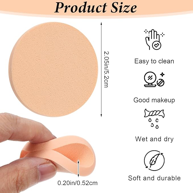 12 PCS Nude Round Makeup Sponge Flat Make Up Sponges Smooth Cosmetic Sponge Facial Powder Puff Eye Foundation Beauty Makeup Pads for Women Lady All Skin Types Wet and Dry Dual Use