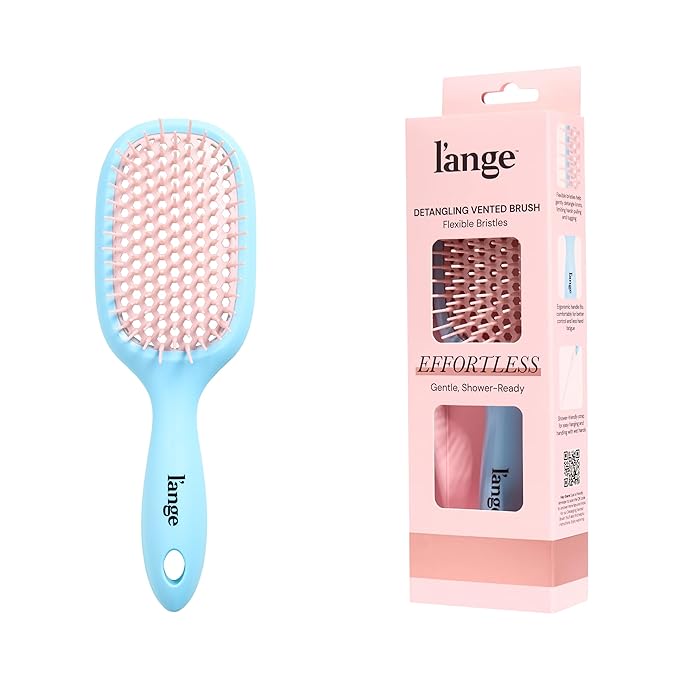 L'ANGE HAIR Detangling Vented Brush | Flexible Bristles for Wet or Dry Hair | Gentle Glide to Reduce Breakage | Ergonomic Shower Brush | Great for All Hair Types & Sensitive Scalps (Blue)