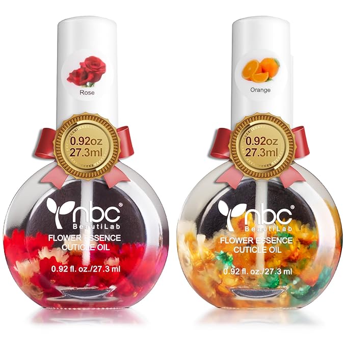 nbc BeautiLab Cuticle Oil, Nail Growth Oil Natural Blend of Jojoba, Vitamin E Nail Cuticle Oil for Repairs Cuticles Overnight Moisturizes and Strengthens Nails Cuticles 2 x 0.92 oz Orange & Rose