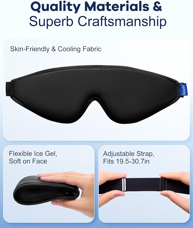Cooling Gel Eye Mask for Puffy Eyes, Larger Full-Eye Cold Compress for Swelling, Ice-Cold Gel Therapy, Forehead & Upper Cheek Cooling Relief, Reusable Ice Pack for Eyes, FSA Eligible HSA, Black