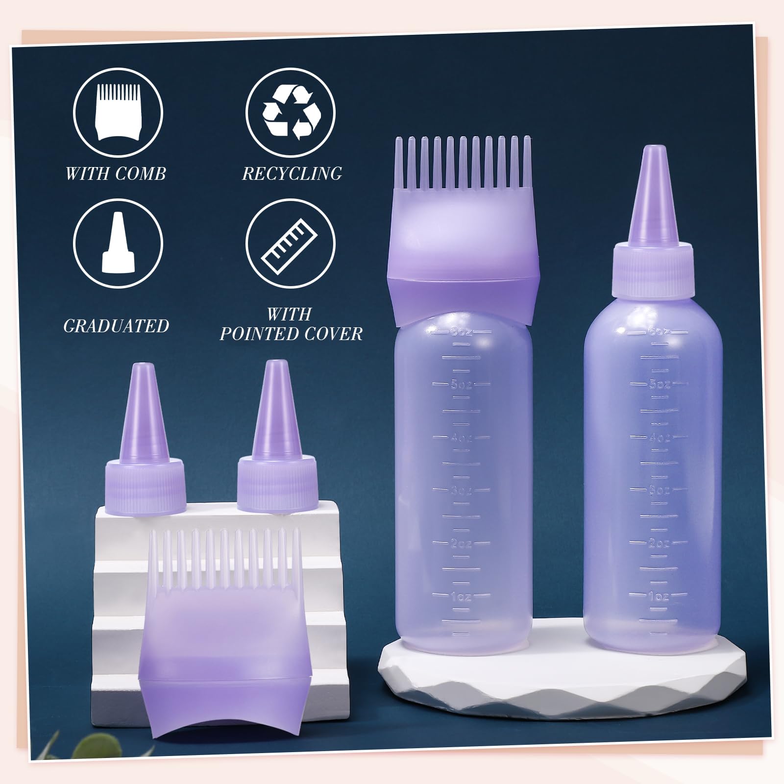 Pimoys 2 Pcs Root Comb Hair Dye Oil Applicator Bottles For Scalp, Purple
