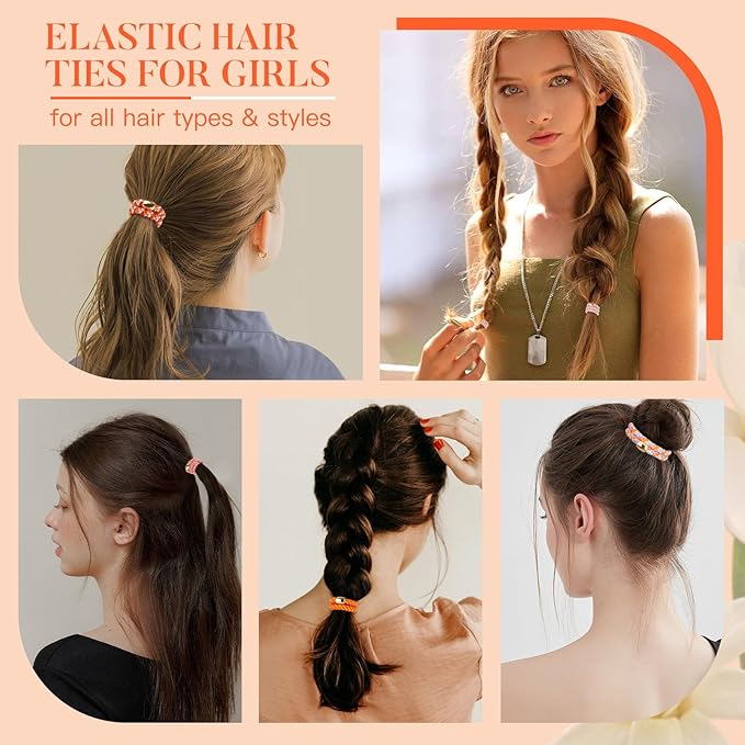 FORENEE Hair Ties No Damage(10PCS) - Ponytail Holders - Elastic Hair Ties for Thick Hair - Braided Hair Bands for Women Girls's Hair - Persimmon Orange