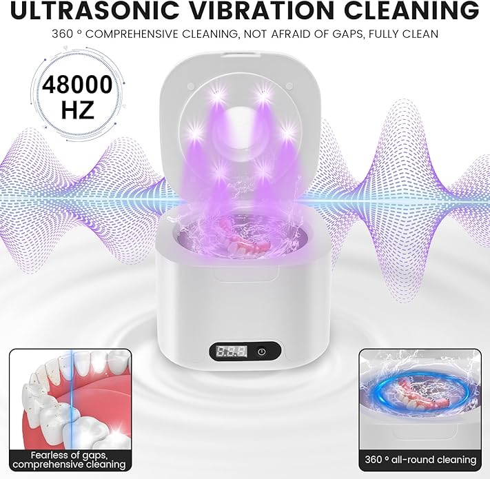 ZJRDYYK Ultrasonic Retainer Cleaner Machine, 340ML Ultrasonic Cleaner Machine for Braces, Jewelry, Mouth Guard, Glasses, Watch, Denture and Makeup Tools, ABS+304 Stainless Steel, 304 stainless steel