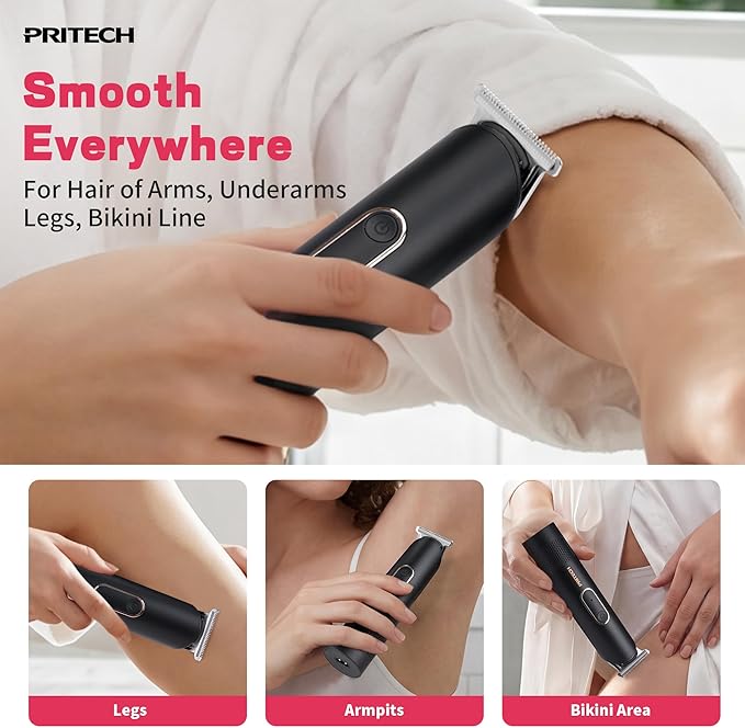 PRITECH Manscape Body Hair Trimmer for Men - Safe Chamfered & Rounded Blade, Cordless Waterproof Wet/Dry Hair Clipper for Men, Electric Shaver for Hair, Beard, Pubic Hair, Chest, Legs & Bikini(Black)