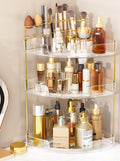 FELIZHOUSE 3-Tier Makeup Organizer for Vanity & Bathroom Countertop – Acrylic Storage Shelf with Perfume Tray & Makeup Brush Holder, Tool-Free Installation, Design for Bathroom & Dresser - Clear