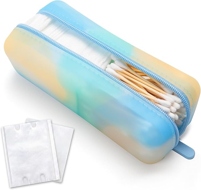 Cotton Pad Swab Travel Case, Waterproof Organizer (Ocean Breeze)