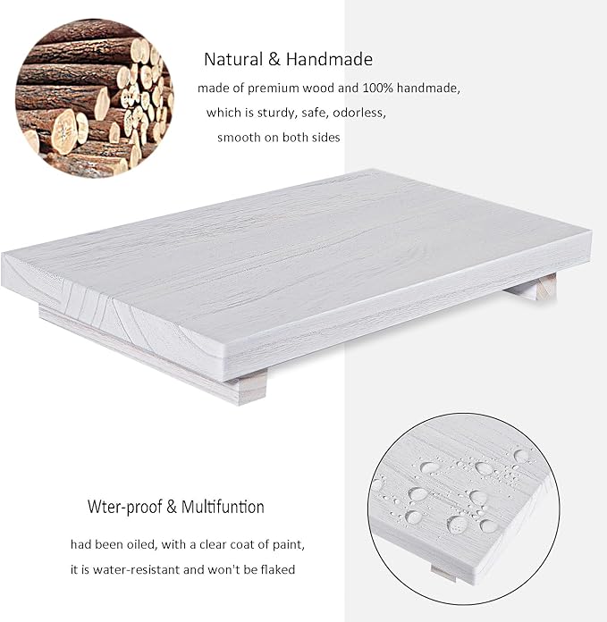Wood Bathroom Tray Farmhouse Decor Kitchen Soap Holder, 11.8"x7" White