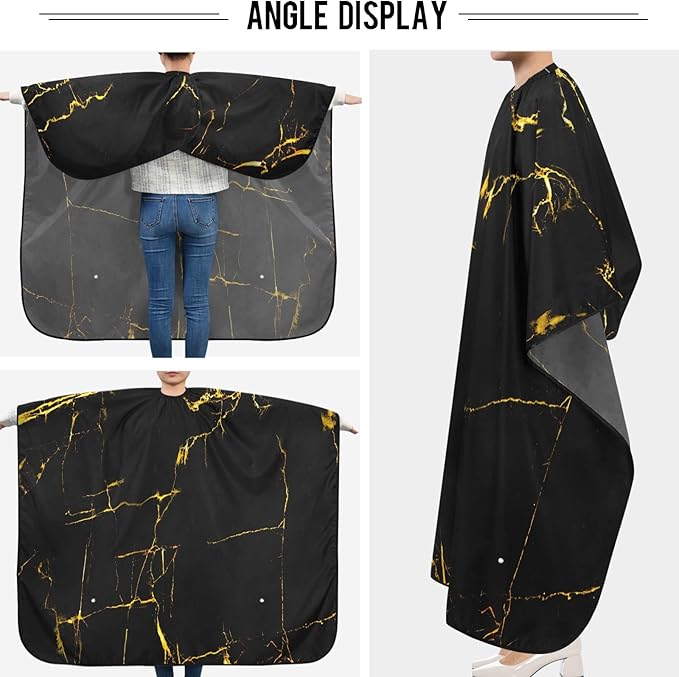 visesunny Gold Vein Black Pattern Barber Cape Anti-Static Hair Cutting Cape with Snap Closure Professional Salon Polyester Beard Shaving Bib Water-Resistant Hairdressing Cape Adjustable Snap