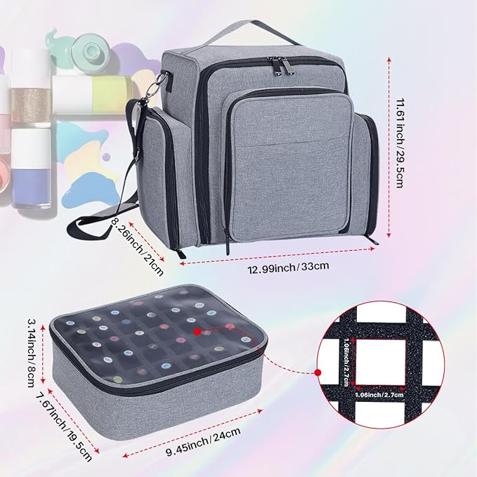 YAHOURWAT Nail Polish Organizer Holds 60 Bottles and a Nail Lamp,Portable Travel Case with 2 Removable Bags and Tools Storage Pockets Grey