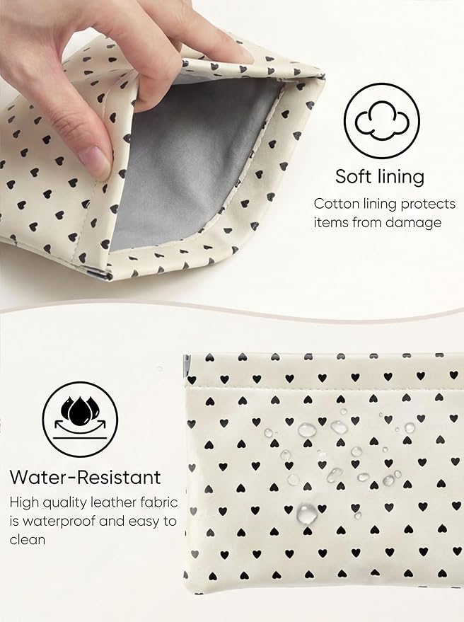 Ksriylm Hearts Leather Makeup Pouch Set for Women Small Make Up Bag for Purse Waterproof Initial Makeup Cosmetic Bags Pouches for Purse Aesthetic Travel Toiletry Bag,Heart White