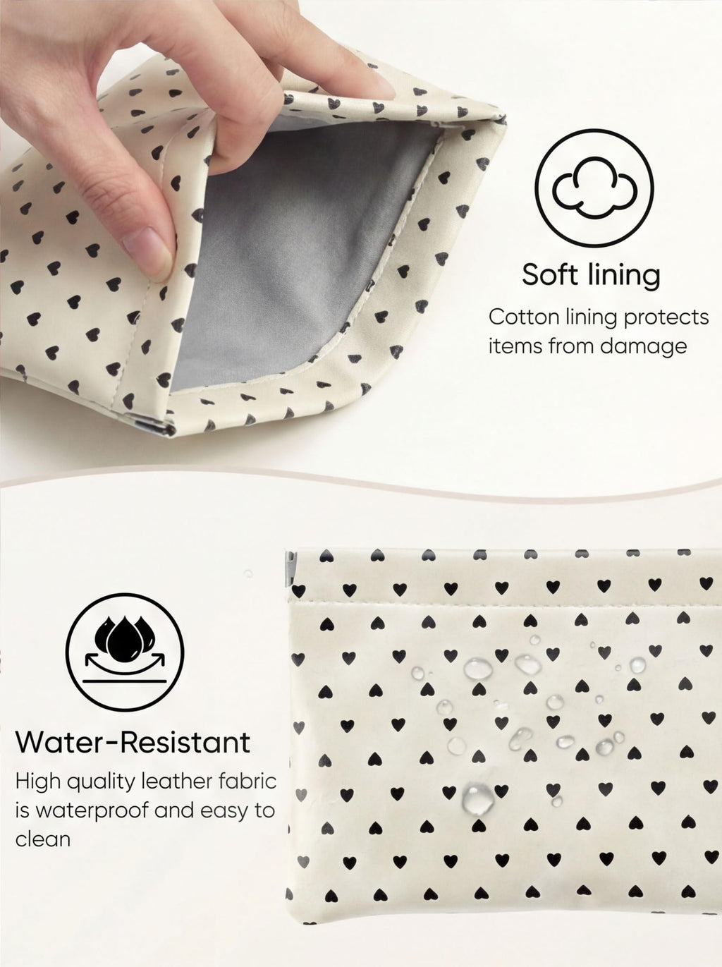 Ksriylm Hearts Leather Makeup Pouch Set for Women Small Make Up Bag for Purse Waterproof Initial Makeup Cosmetic Bags Pouches for Purse Aesthetic Travel Toiletry Bag,Heart White