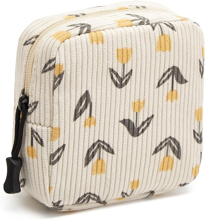 ZOEMTIU Small Makeup Bag for Purse,Mini Cosmetics Bag cute Zipper corduroy Cosmetic Pouch Storage Pouch Travel Toiletry Organizer for Women Girls(Tulip Yellow)