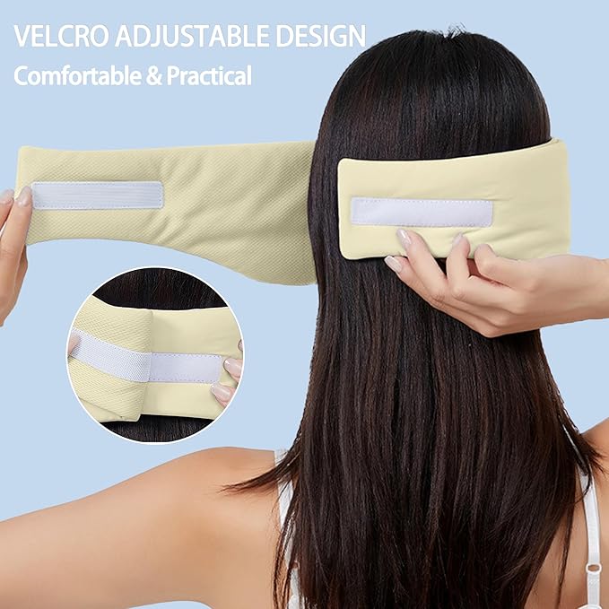 Vettres Reversible Warm & Cool Sleep Mask Wrap-Around Blackout Eye Masks for Side Sleepers Adjustable Unisex Eye Cover for Travel Office & Rest Beige