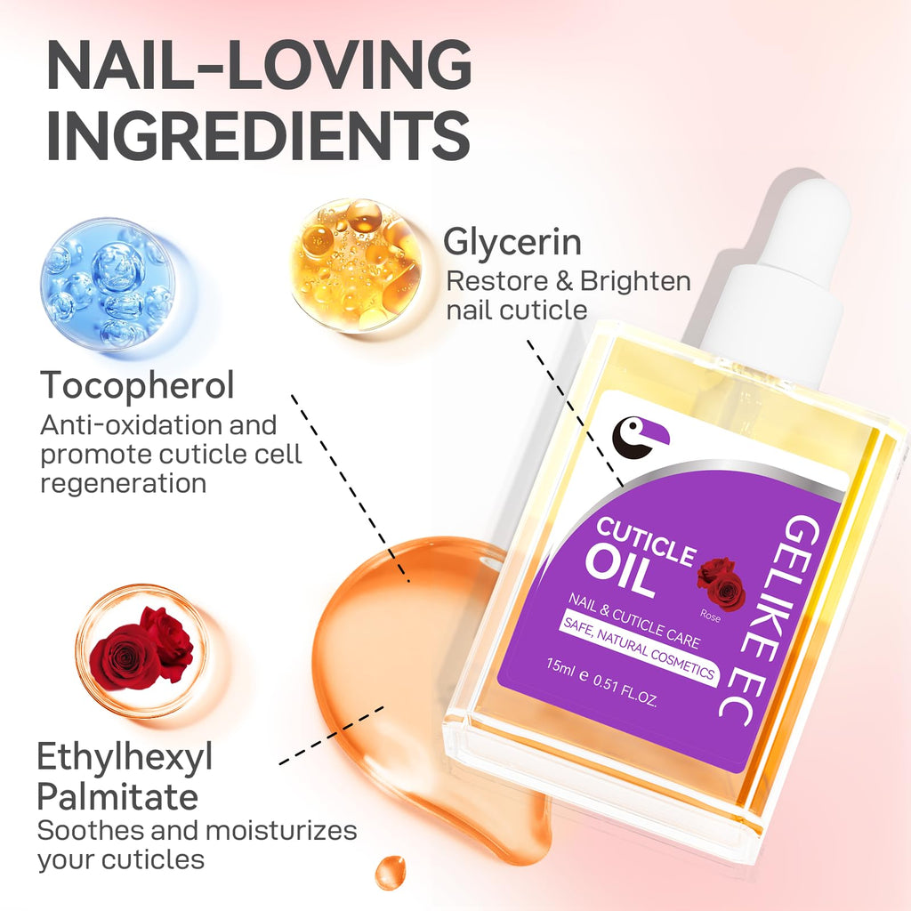 gelike ec Nail Cuticle Oil - Rose Scent Dual Color Nail Moisturizing With Natural Jojoba Vitamin B & E for Nail Bed ＆ Damaged Nails Repair Treatment - Cuticle Cream for Nail Growth and Strength
