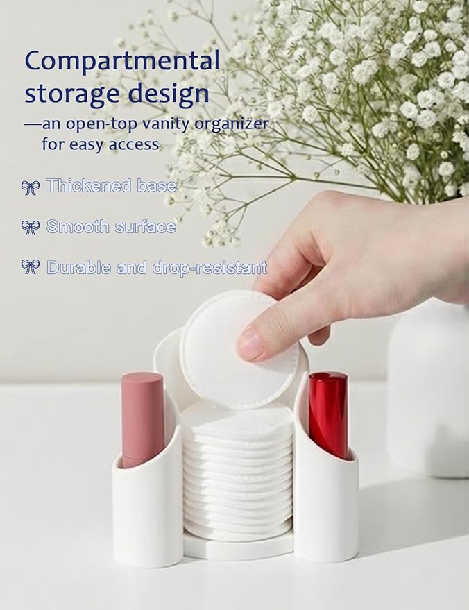 VIPTUVI White Cotton Pad Holder, 3-Compartment Open Top Cups