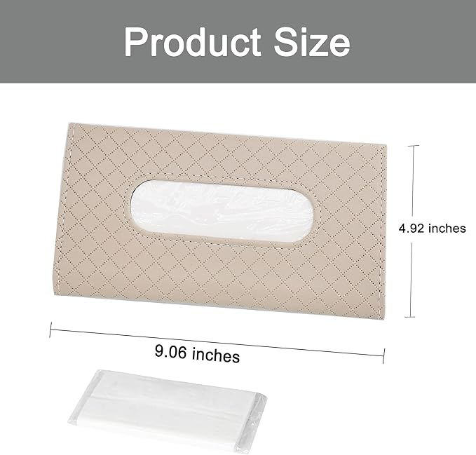 Car Sun Visor Tissue Holder, Car Napkin Holder, Premium PU Leather, Mask Holder for Sun Visor Vehicle, with Tissue Refill, Beige