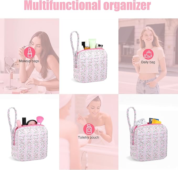 Chicarries Small Makeup Bag | Discreet Period Bag Pad Pouch for Purse| Sanitary Napkin Storage & Tampon Holder for Travel (Cute flower pink)