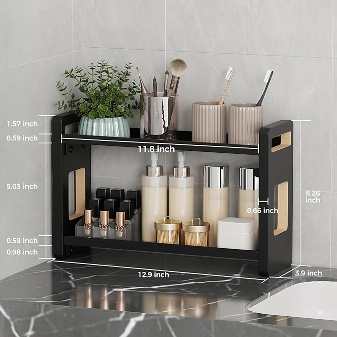 UJQSUN Bathroom Counter Organizer,Bathroom Counter Shelf,Bathroom Organizers,Under Sink Organizer,Cologne Organizer for Men,Colognes Stand,Cologne Cabinet,Vanity Shelf(Black 2 Tier)