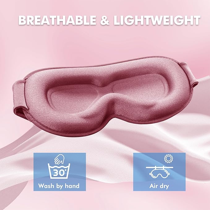 Sleep Eye Mask for Men Women, Lash Extensions 3D Sleeping Mask, Travel Blackout Night Blindfold Eye Shade Cover with Adjustable Strap (Rose)