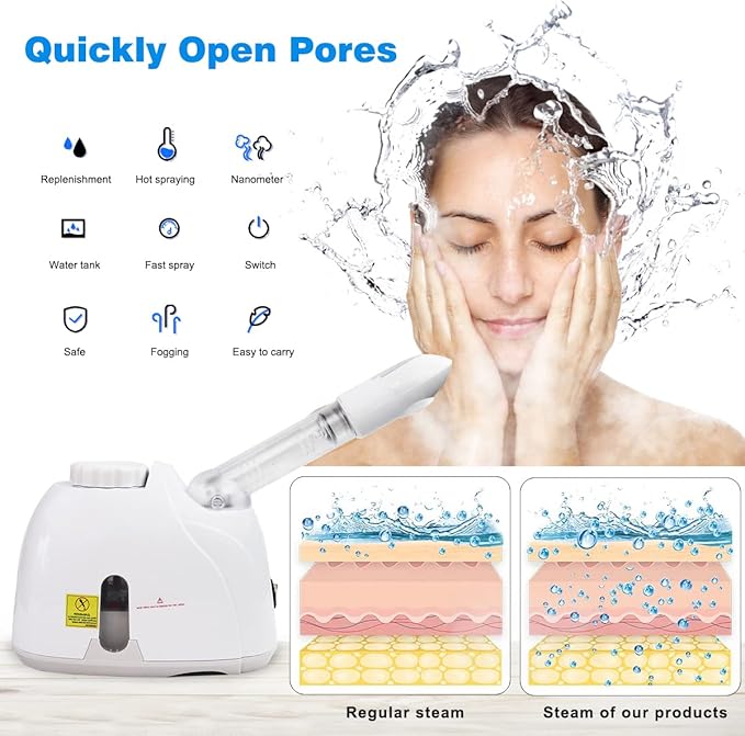 YOKYAK Facial Steamers with 360 Rotatable Sprayer, Face Steamer for Facial Deep Cleaning, Hot Mist Humidifier for Face Spa Sinuses Moisturizing, Home or Salon Use