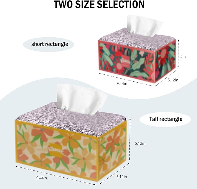PARIERIS Tissue Box Cover PU Leather Tissue Holder Rectangle Facial Tissue Case Tissue Box Organizer Dispenser for Bathroom, Kitchen, Home, Office, Tabletop (Violet, Short)