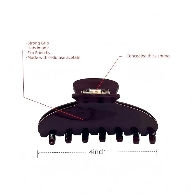 OideGuiing Durable Acetate Hair Clips - 4-Inch Wine Red Claw Clips for Fine and Thick Hair (Wine Red)