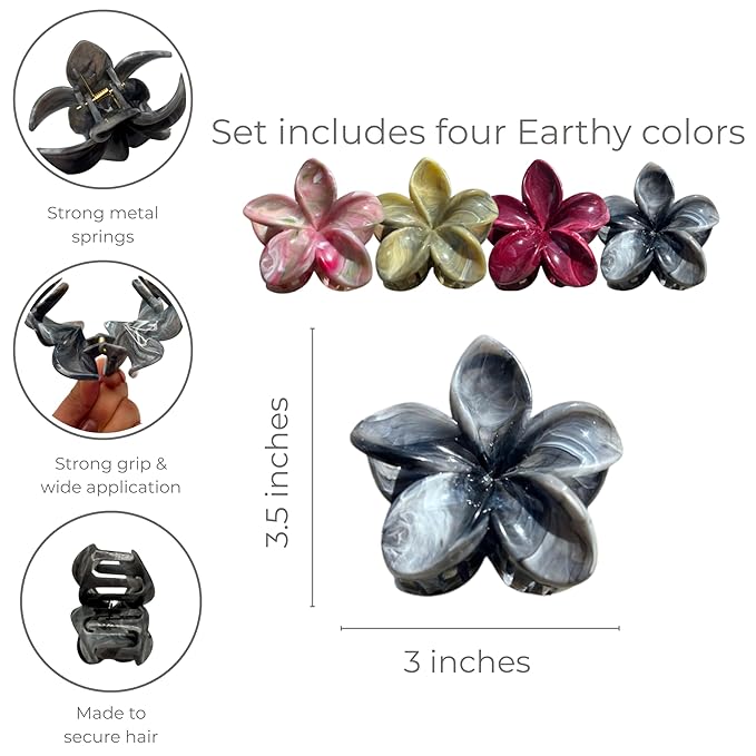 Flower Hair Clips for Women and Girls Thick to Thin Hair Large Cute Claw Clips Decorative Plumeria Hair Accessories Nonslip Aesthetic Glossy Glam