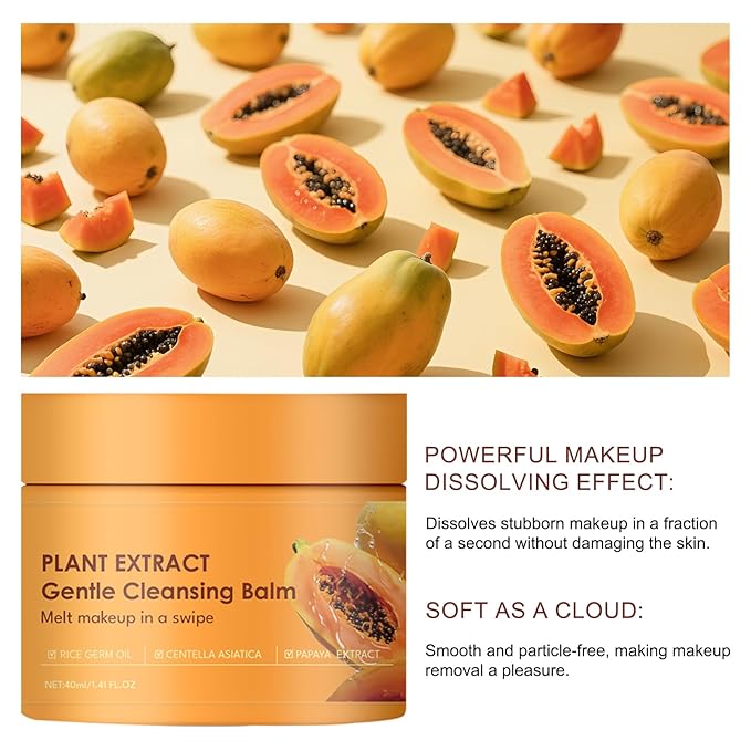 YILEST 2-in-1 Cleansing Balm Makeup Remover with Papaya Extract & Rice Germ Oil, Gentle Exfoliator, Face Cleanser for Women & Makeup Remover Balm for All Skin Types 1.41 FI.0Z