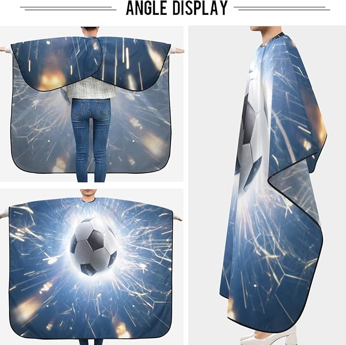 visesunny Barber Cape Flying Football With Fire Modern Polyester Hair Cutting Salon Cape Apron Anti-Static Haircut Water-Resistant Shaving Cloth Beard Shaving Bib Hairdressing Cape