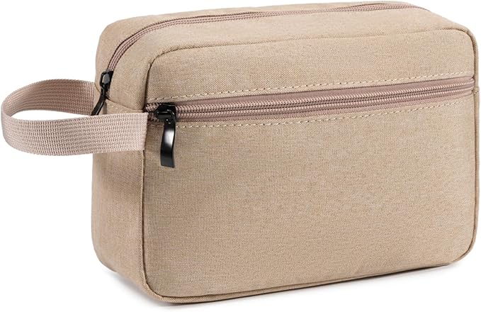 XIRYOHEAUR Travel Hanging Toiletry Bag with Carry Handle - Water-Resistant Small Cosmetic Organizer for Men & Women, Makeup, Shaving Kit, Gym & Travel Essentials (Khaki)
