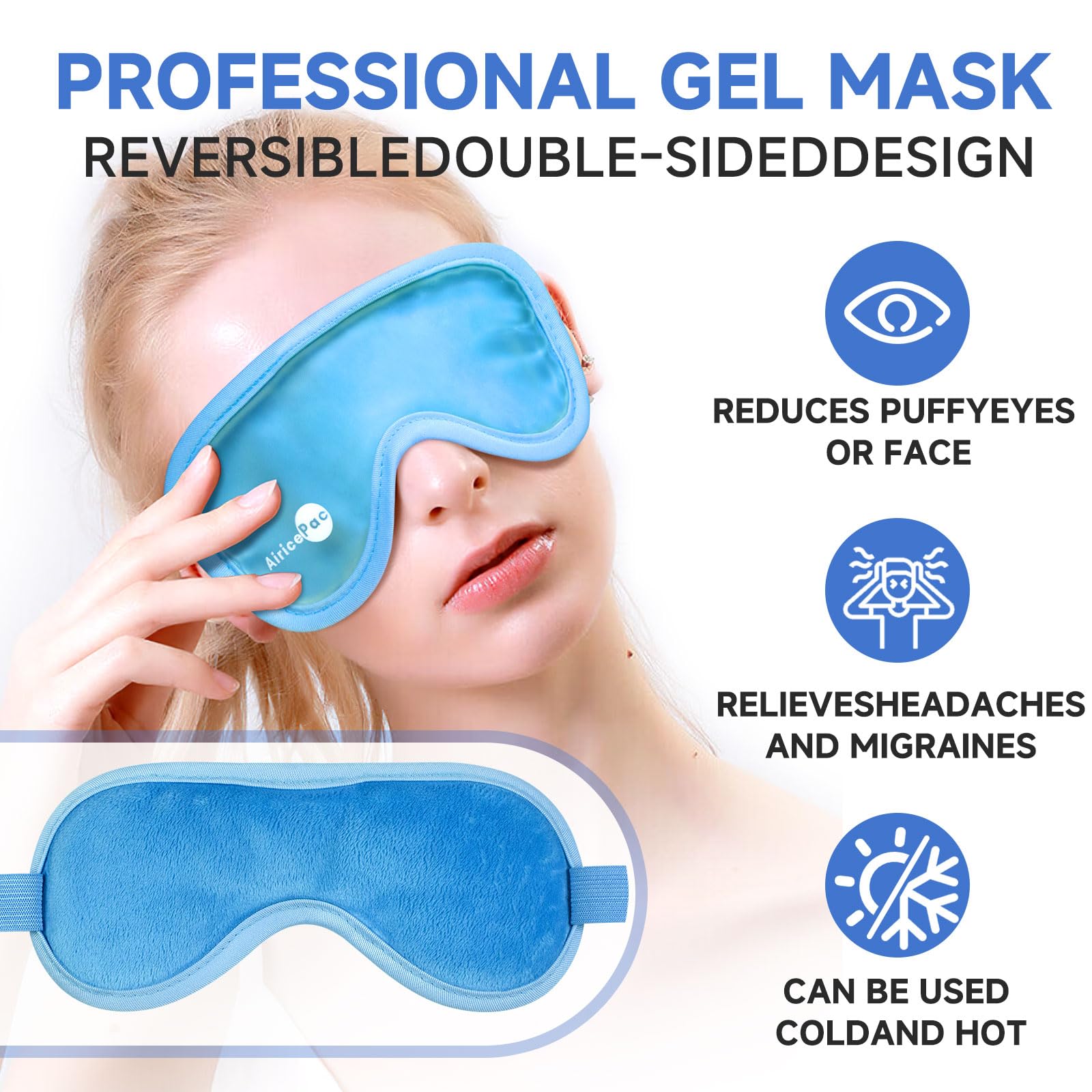 AiricePac Cold Eye Mask Cooling Eye Mask for Dry Eyes, Gel Eye Mask Eye Ice Pack Reusable Cold Eye Compress for Dark Circles, Migraines, Eye Surgery, Skin Care