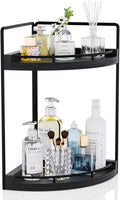 CeleVista Corner Bathroom Counter Organizer, 2 Tier Wood Vanity Storage, Waterproof Skincare Shelf for Kitchen & Toiletries Decor, Dresser (Black-2 Tier)