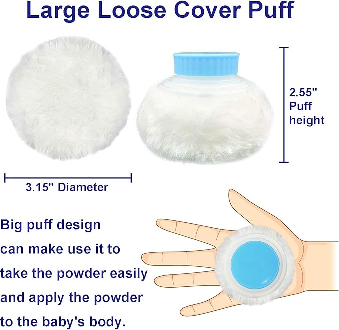 Storage Body Powder Container, Large 3.5" Fluffy Body After-Bath Powder Case, Baby Care Face/Body Villus Powder Puff Box, Makeup Cosmetic Talcum Powder Container with Hand Holder (Blue)