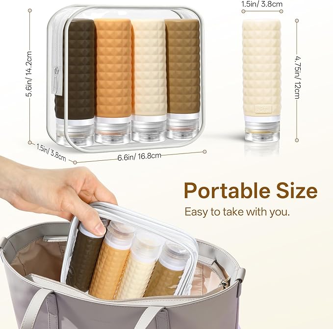 Firstfooby Travel Bottles for Toiletries, TSA Approved Travel Size Containers, Leak Proof Silicone Shampoo Bottles, Small Toiletry Containers with Clear Bag for Shampoo Conditioner Lotion
