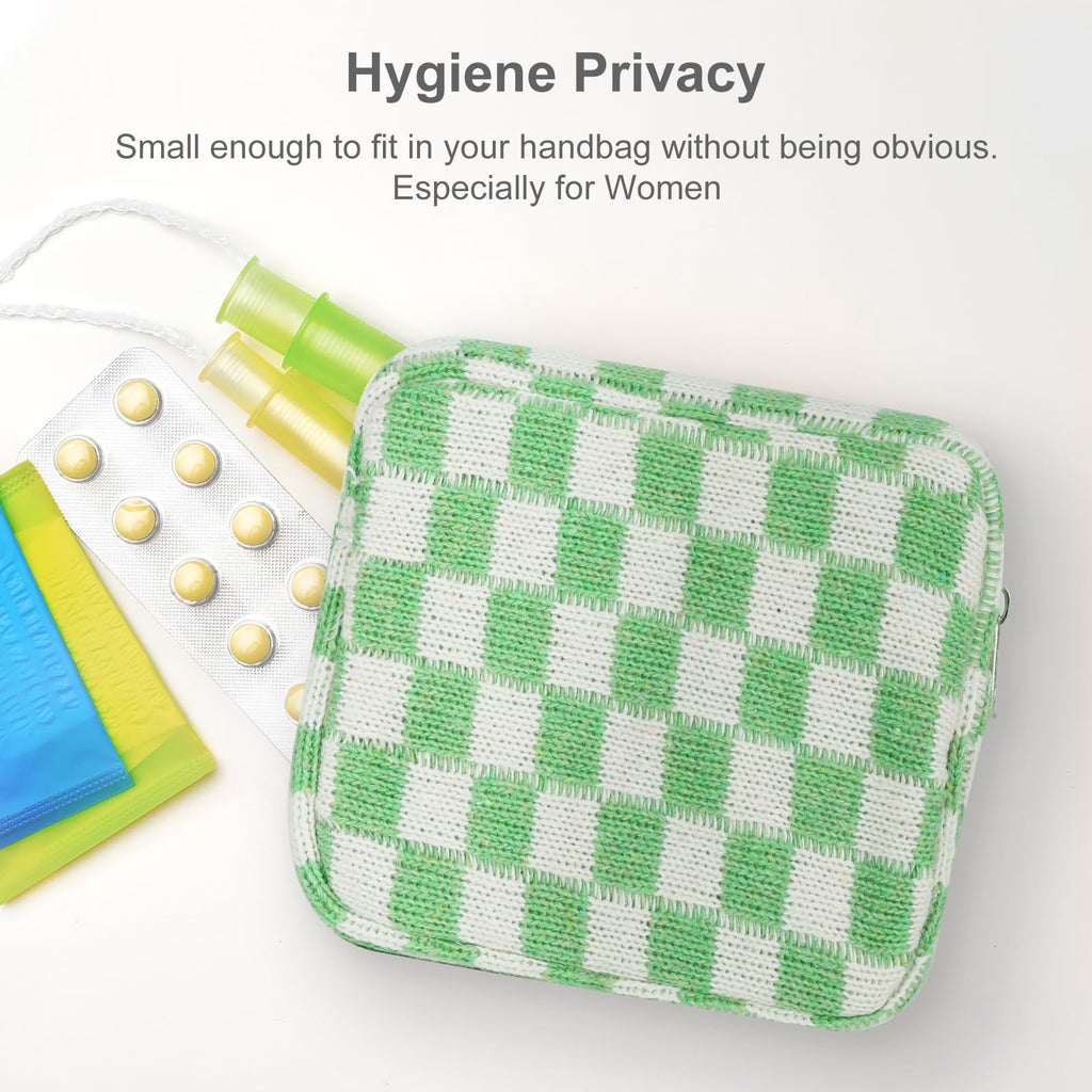 CekPo Sanitary Napkin Storage Bag, Menstrual Pad Zipper Checkered Portable Period Bag Panty Liners, Tampon Pouch for Women Ladies Daily Use Storage Purse Travel