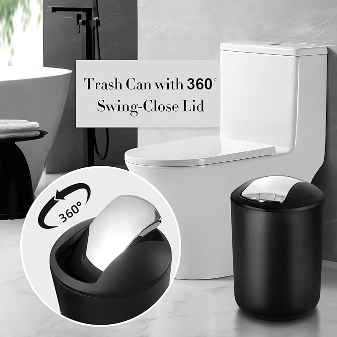 ALPIRIRAL Black Bathroom Accessories Set, 10Pcs Bathroom Accessory Set with Trash Can, Soap Dispenser and Toothbrush Holder, Soap Dish, Cotton Ball & Qtip Holder, Toilet Brush Holder, Tissue Box Cover