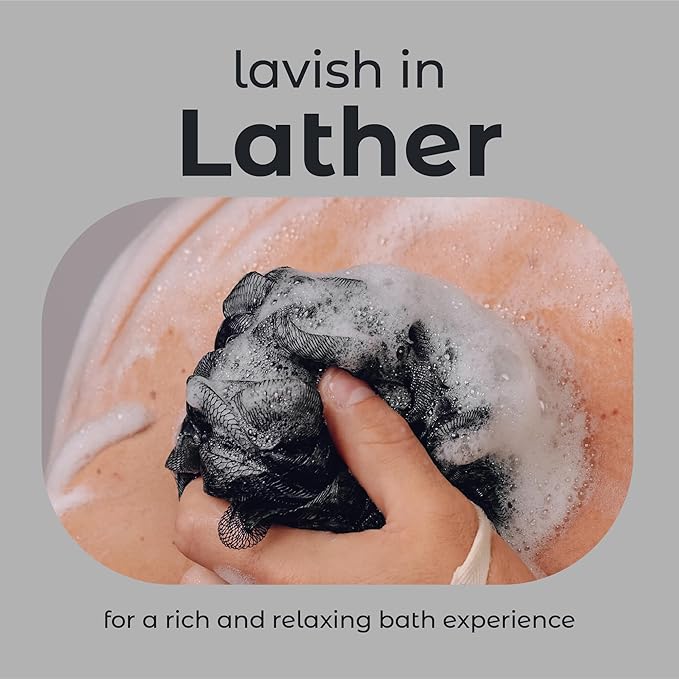 MainBasics Shower Loofah Sponge Pouf, Set of 3, Triple Black