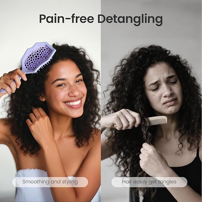 AIMIKE Glacier Detangling Brush, Pain-Free Detangler Brush for Curly Hair Wet & Dry Use, Vented Hairbrush for 2C-4C Curls, Helps Reduce Breakage, Purple