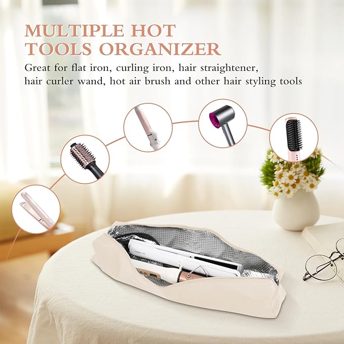 Suafrnut Professional Hot Hair Tools Organizer Bag Portable Travel Heat Resistant Storage Case Pouch for Curling Irons, Flat Irons, Hair Straightener and Styling Tools(17.7" x 3.2"x 3.2")