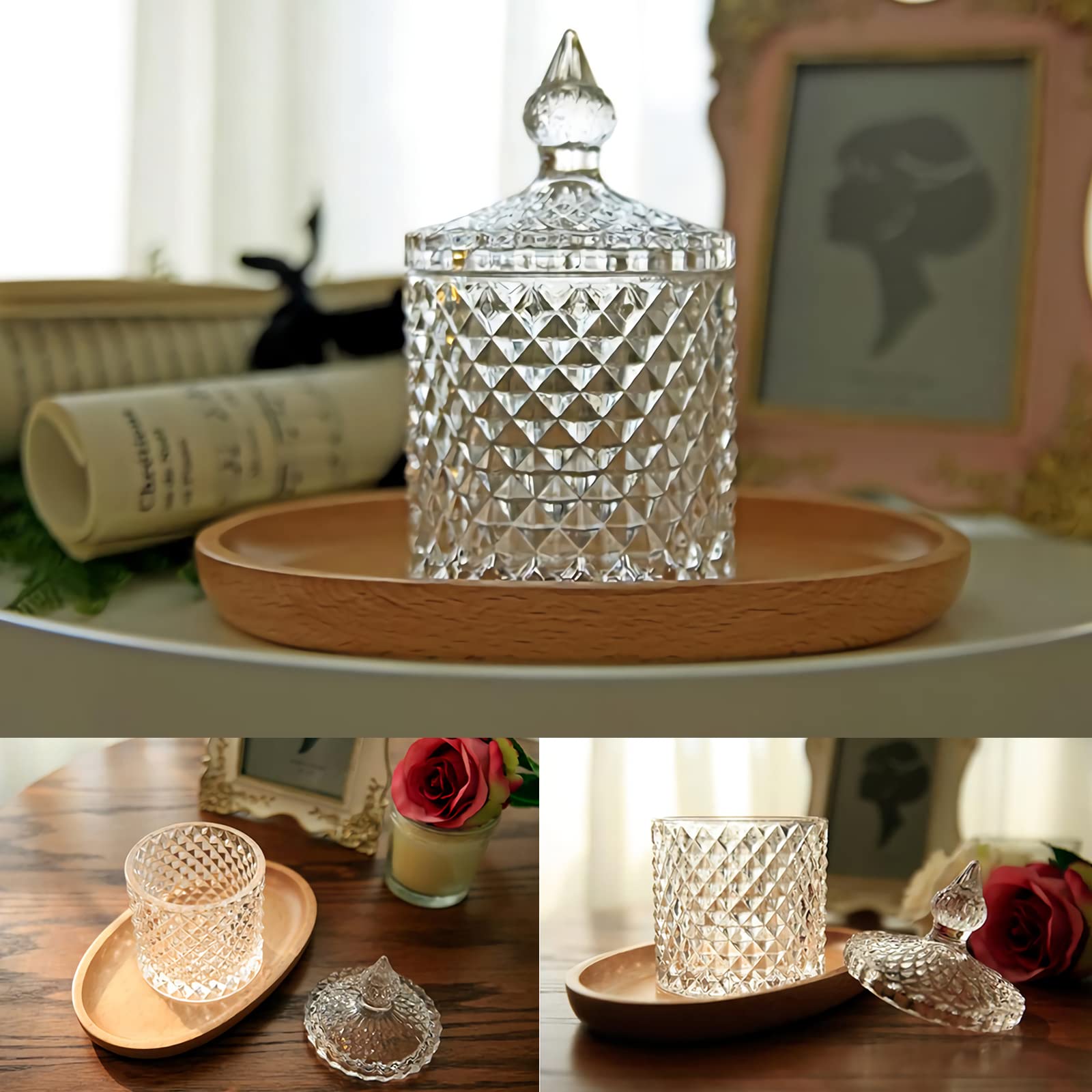 2 Pack Qtip Holder Thick Glass Apothecary Jars with Lid for Bathroom Decor Storage Organizer for Cotton Swabs, Balls, Pads, Floss Picks, Candy, Jewelry, Clear