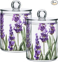 2 Pack Qtip Holder Dispenser for Cotton Ball Purple Lavender Watercolor Flower Cotton Swab Round Pads Clear Plastic Acrylic Jar Set Bathroom Canister