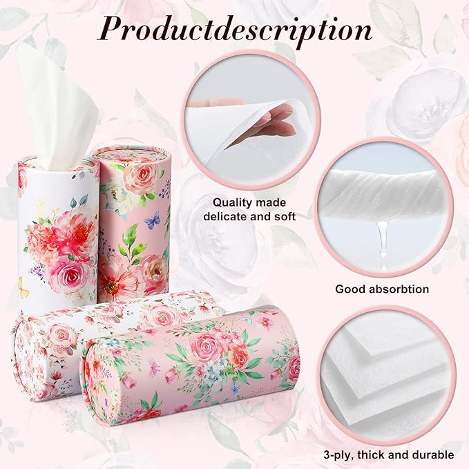 Ctosree 8 Pcs Car Tissue Holder Cylinder Bulk Round Floral Cup Holder Facial Tissues for Travel Refill Car Napkin Box Round Container