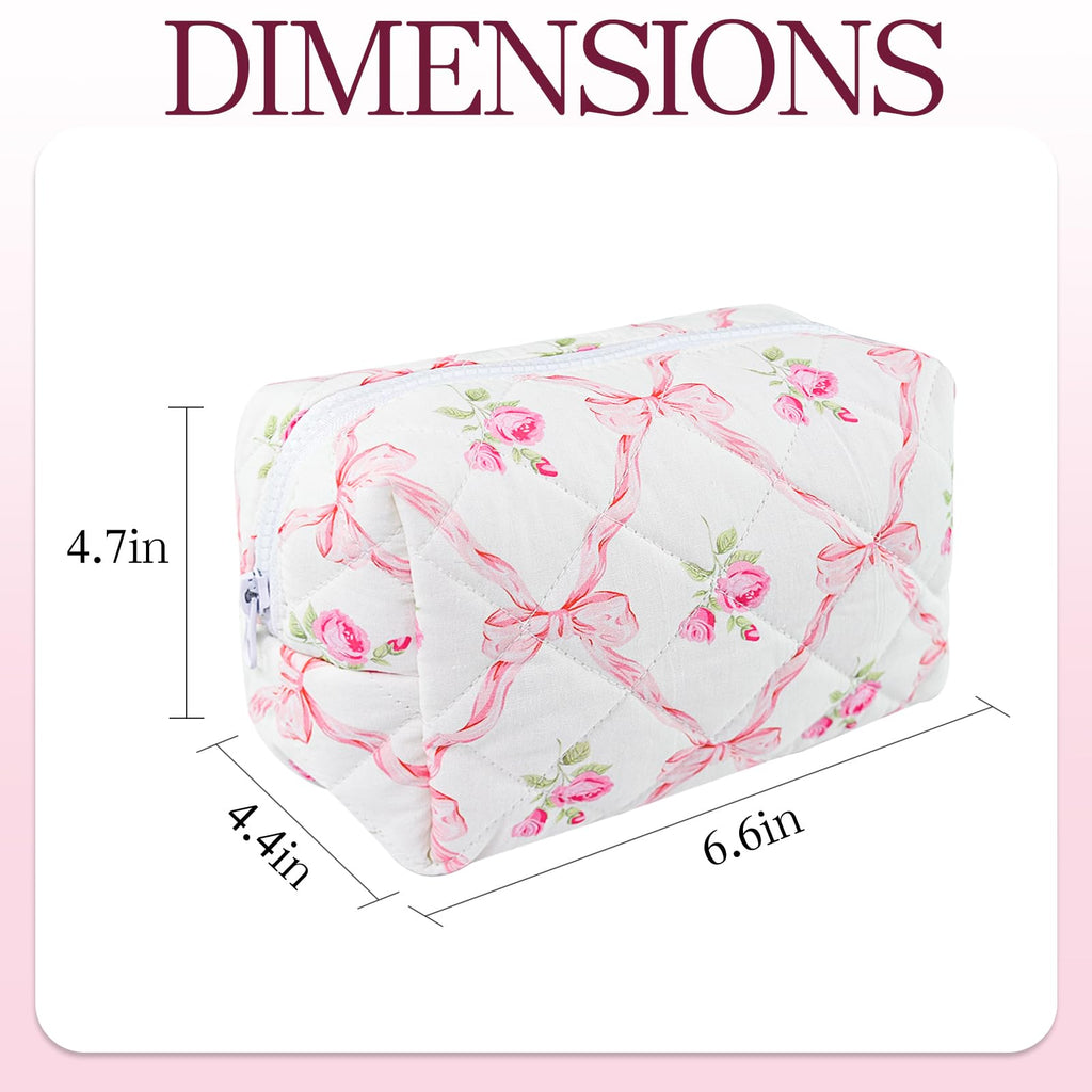 Quilted Makeup Bag Floral Cotton Make up Bag Puffy Coquette Makeup pouch Aesthetic Cute Travel Toiletry Bag for Women Girls