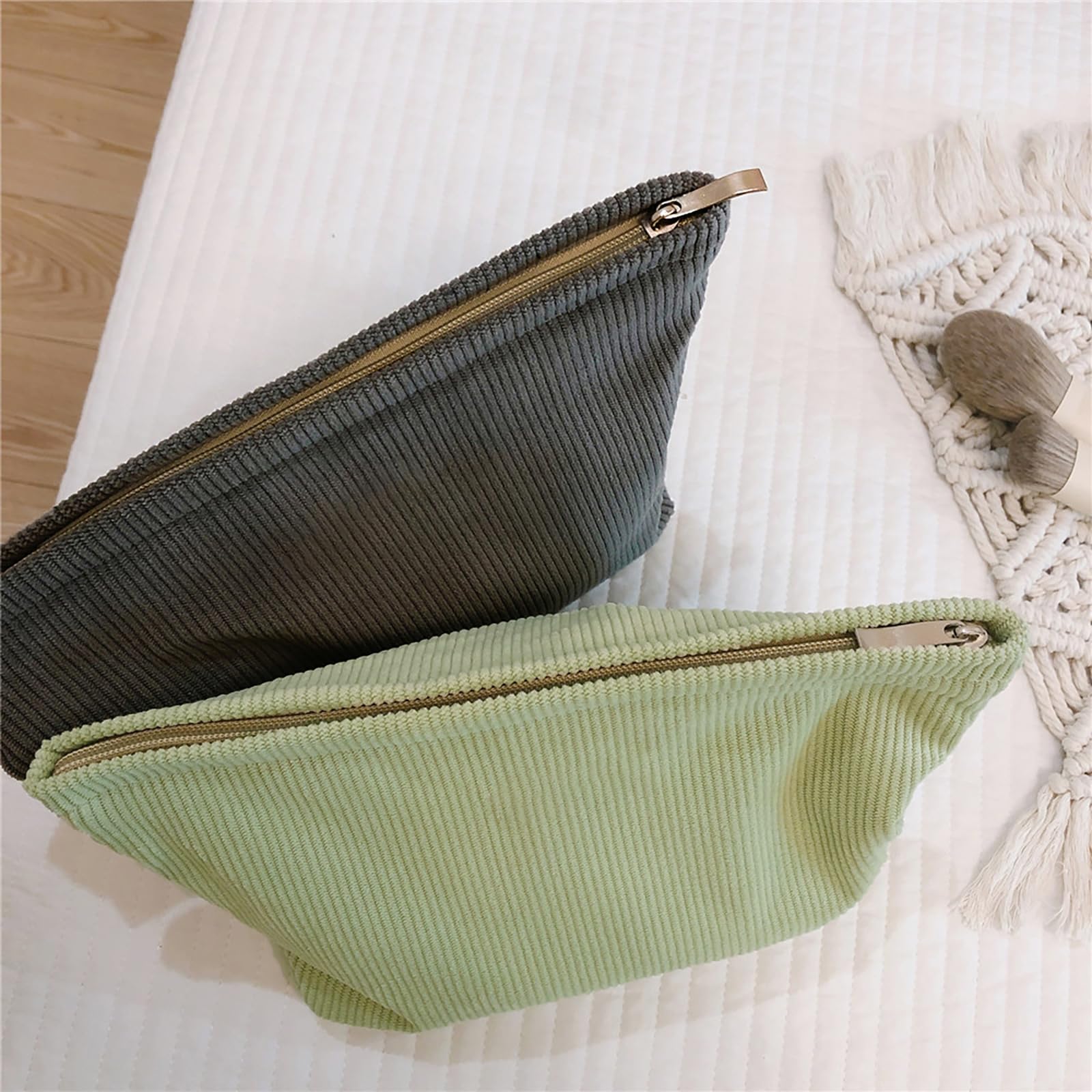 HAPPYHEIDI Large Makeup Bag Travel Cosmetic Pouch, Vanilla Green