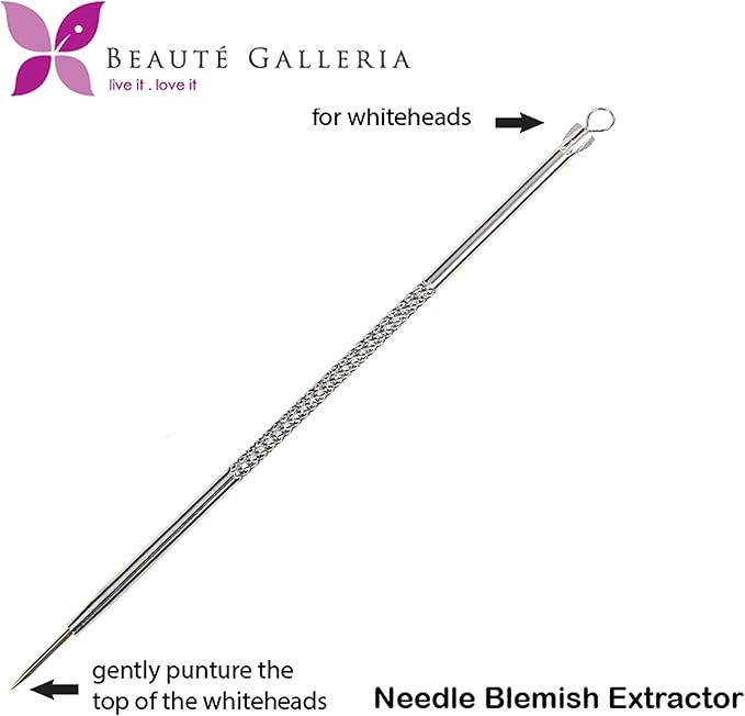 Beaute Galleria 4 Pieces Blackhead Remover Pimple Extractor Popper Bend Curved Tweezers for Acne Comedone Blemish Whitehead Zit Removal Tool Kit with Instructions