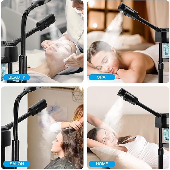 2 in 1 Facial Steamer Professional Ionic Face Steamer with 5X Magnifying Lamp&Adjustable Hot Mist Nozzle, Esthetician Facial Steamer Salon Spa Beauty Skin Care Equipment