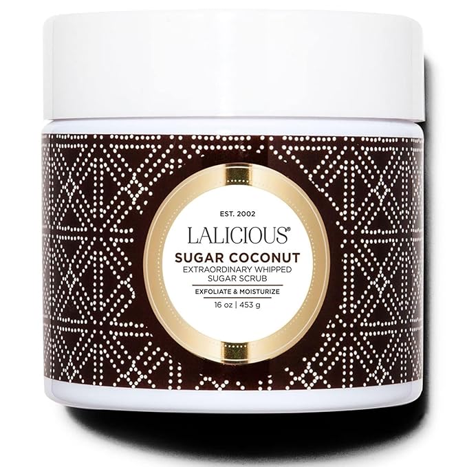 LALICIOUS Sugar Coconut Exfoliating & Moisturizing Body Scrub | Sugar & Coconut Oil | Pre-Shave Scrub for Ingrown Hairs & Razor Bumps | Gently Buffs & Smooths Sensitive Skin | No Parabens | Large 16oz